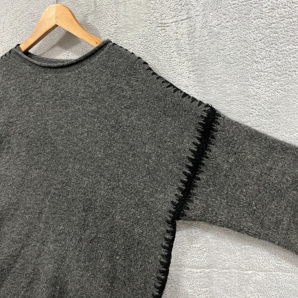 Zara Sweater Womens Large Pullover Gray Acrylic Fisherman Cottage Old Money Rare - Picture 5 of 8